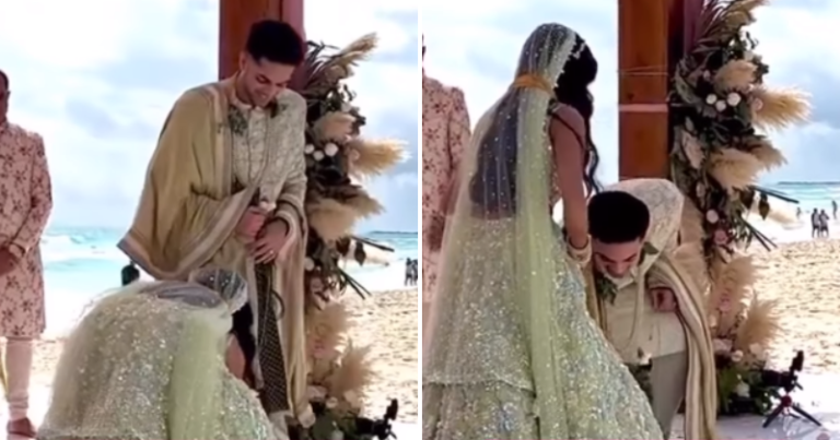 The Internet rejoices with the sweet gesture of the bride and groom touching their feet after the wedding