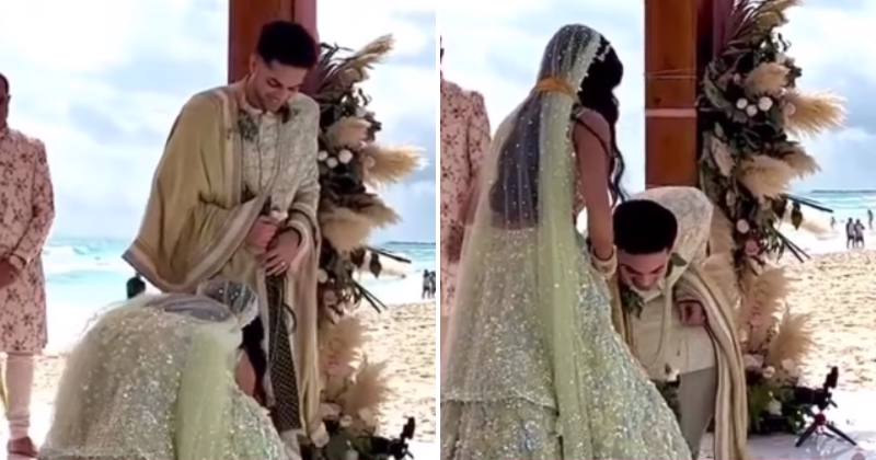The Internet rejoices with the sweet gesture of the bride and groom touching their feet after the wedding