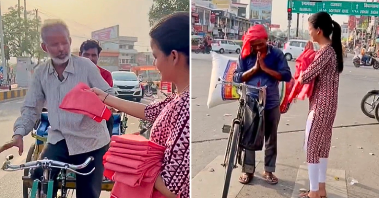 Woman wins hearts online, gives away ‘gamchas’ to rickshaw pullers, street vendors to beat the heat