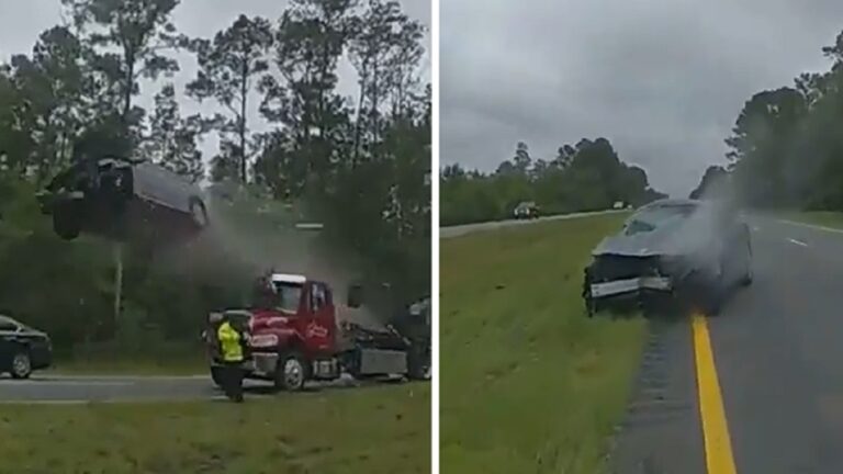 Car Crash Tow Truck Ramp - Wild Body Cam Video Shows Car Rising Up