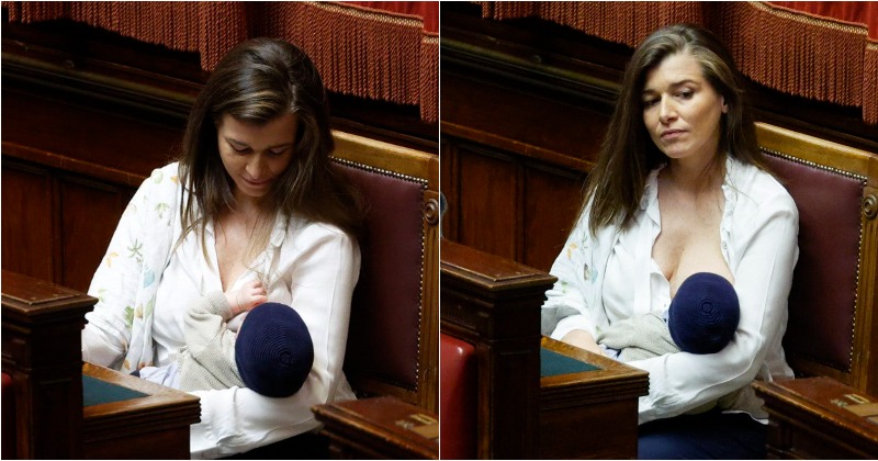 Italian MP Gilda Sportiello applauded as first breastfeeding politician in parliament after rule change