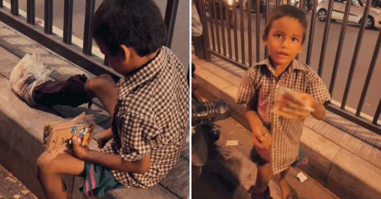 This is heartbreaking: An injured boy sells key rings at a traffic light in Gujarat