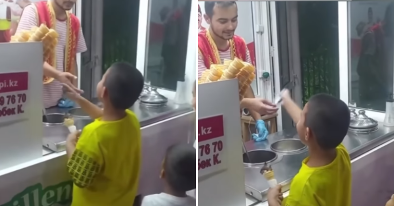 Turkish ice cream vendor tries his own medicine and is tricked by a boy for giving money