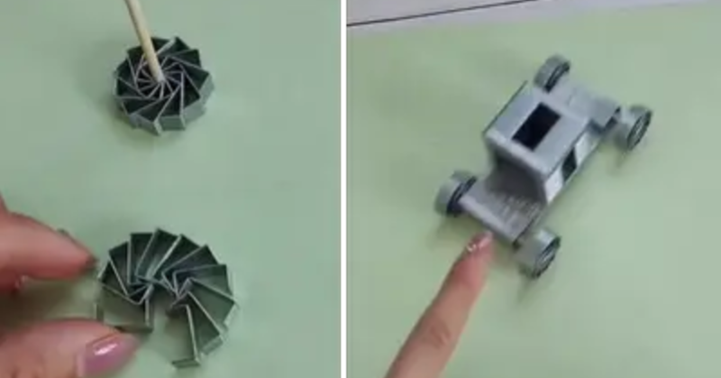 Clever Woman's Miniature Car Made From Staples Wows The Internet