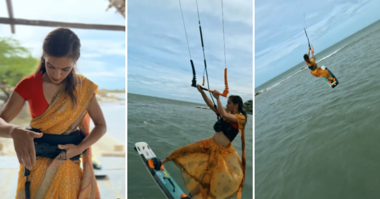 ‘Internet’s New Hero’: An Indian woman kitesurfs in a sari in a viral video