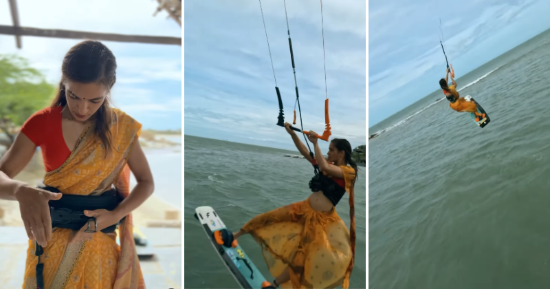 'Internet's New Hero': An Indian woman kitesurfs in a sari in a viral video