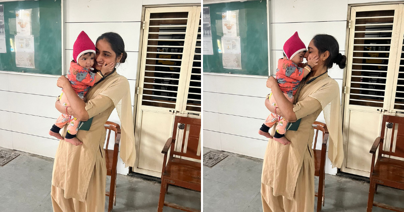 Real hero: A female agent in Gujarat takes care of her baby while the mom writes the exam