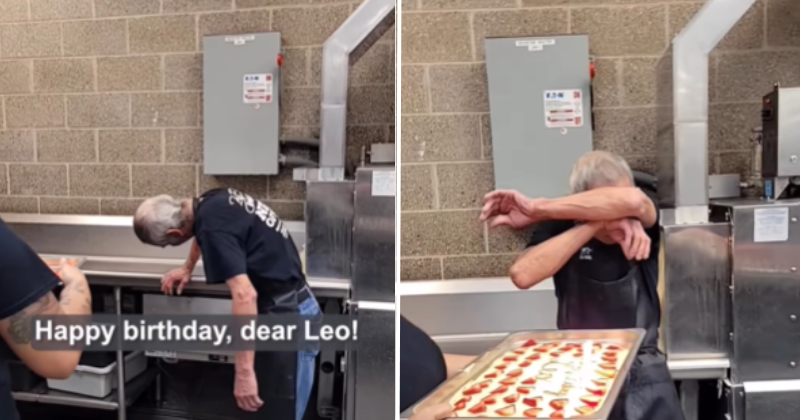 Restaurant Staff Surprises 64-YO Worker With Birthday Cake, He Breaks Down In Viral Video