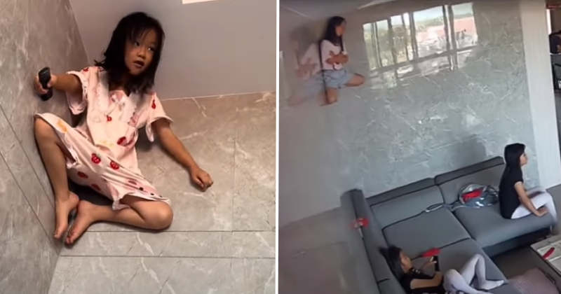 Spider Girl in real life!  8-year-old Chinese girl watches TV from the roof in a strange video