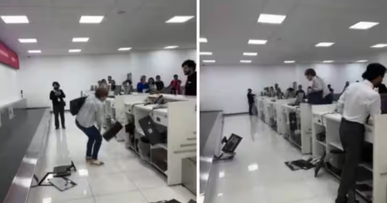 Violent explosion!  Woman throws computers and scanners to the ground for denial of refund at the airport