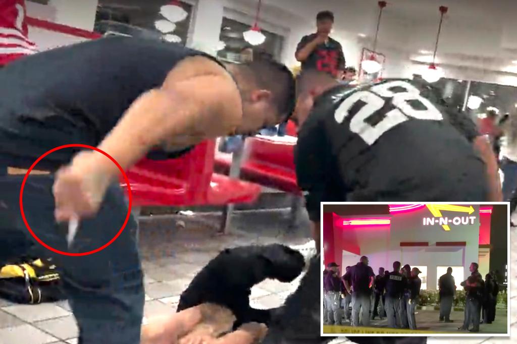 2 stabbed during fight taped at In-N-Out Burger involving fans of rival NFL teams