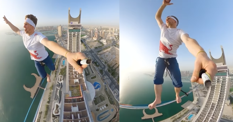 Heart-Pounding Footage Captures Daredevil Slacklining 185m Above The Ground, Watch