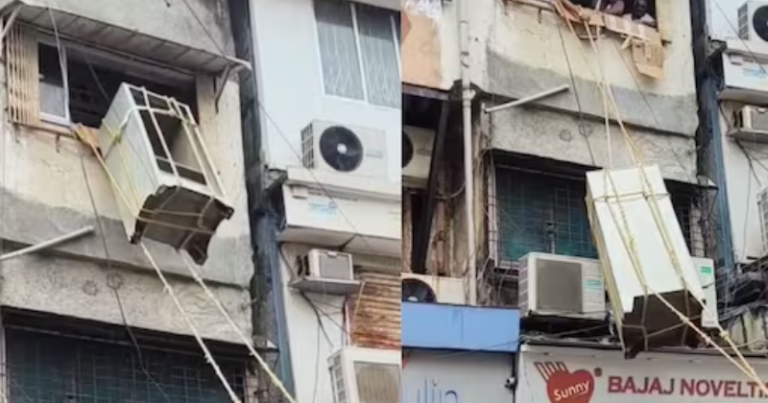 Jugaad At Its Finest! Mumbai Residents Help Move Furniture From A First-floor Window Using Ropes