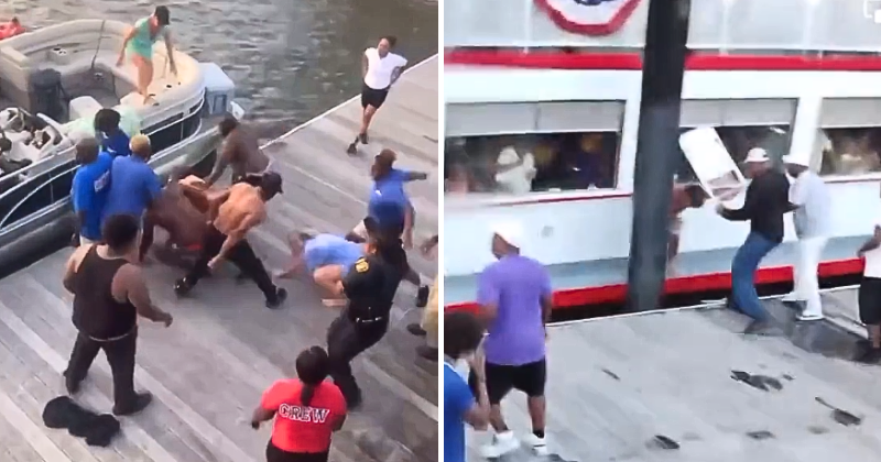 Massive Brawl Breaks Out As US Dock Turns Into WWE Arena, Flying Punches And Chairs Caught On Video
