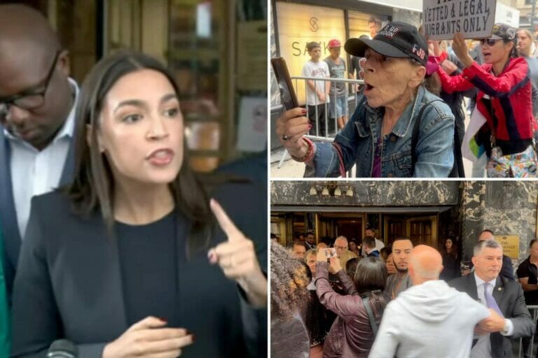 Chaos erupts when angry protesters interrupt AOC during the Democratic press conference on New York’s growing immigration crisis.