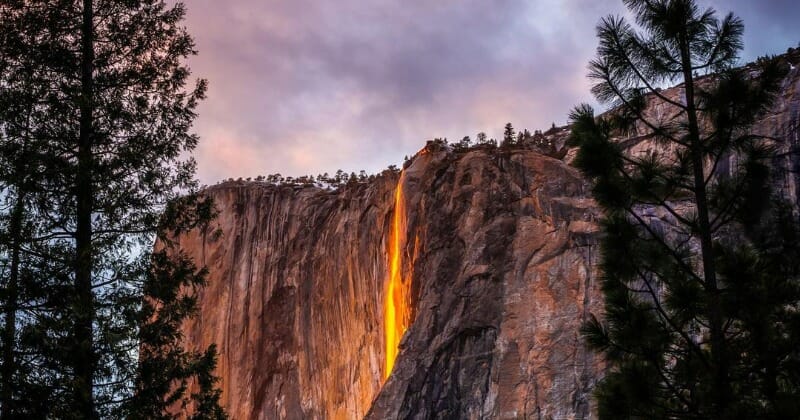 Check out this epic new optical illusion!  California's Yosemite Fire Creates Remarkable Mirage of Fire-Like Waterfall