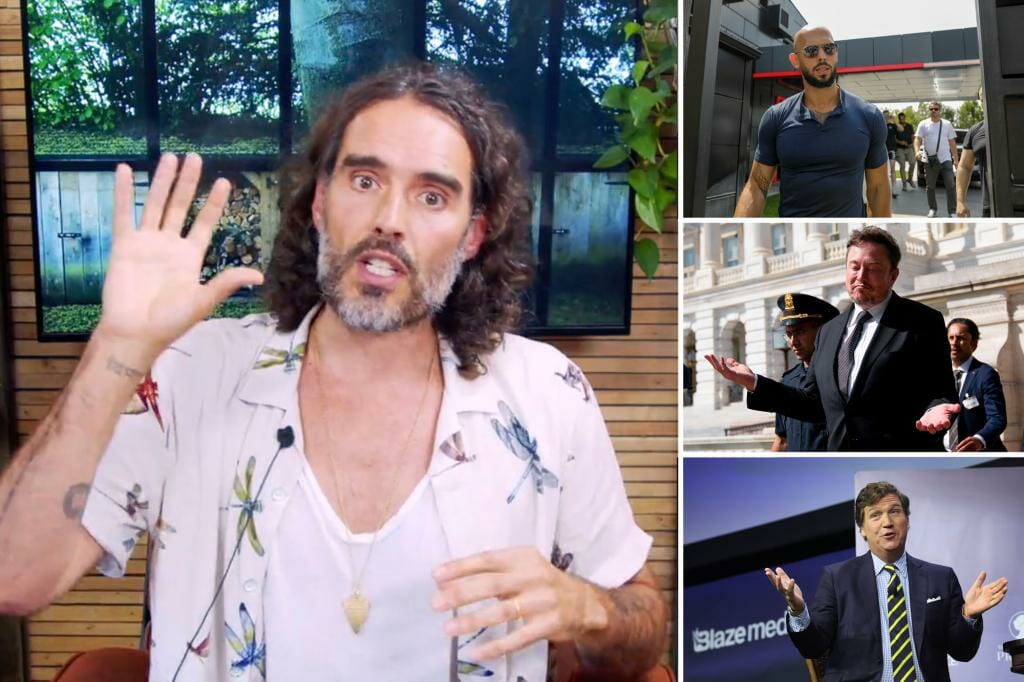 Elon Musk Andrew Tate and Tucker Carlson support Russell Brand after sexual assault allegations