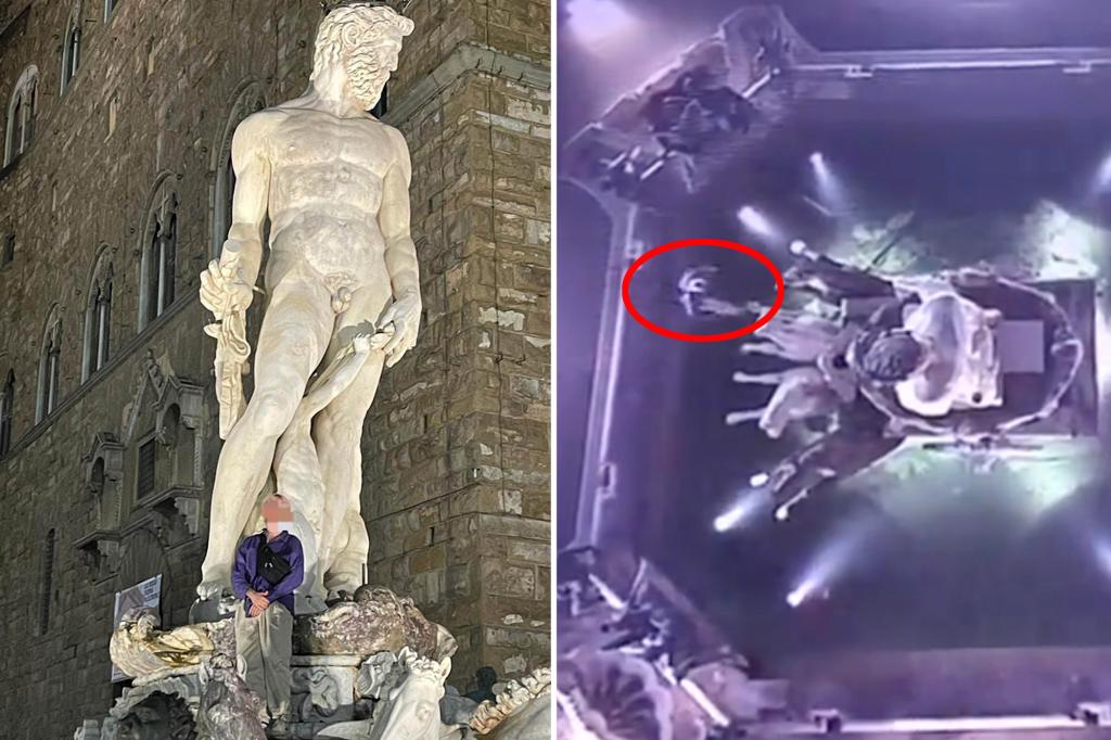 'Imbecile' tourist damages famous Italian fountain by climbing on it to take a selfie