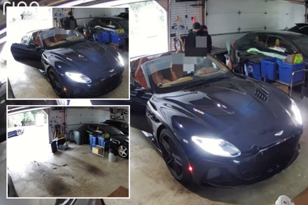 Masked thieves hijack Connecticut man's Aston Martin as he entered his garage in brazen heist caught on camera