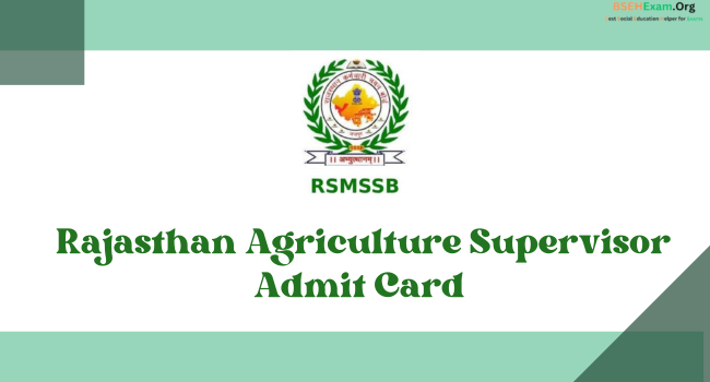 Rajasthan Agriculture Supervisor Admit Card