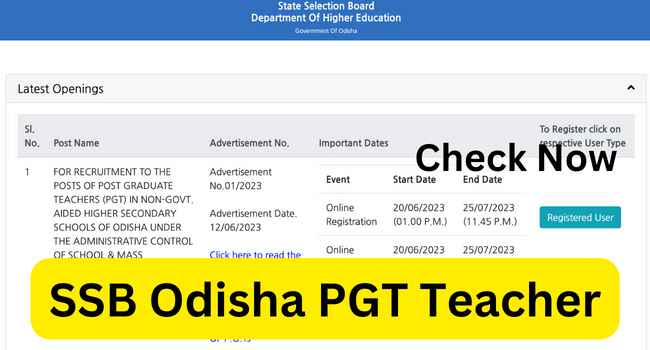 SSB Odisha PGT Teacher