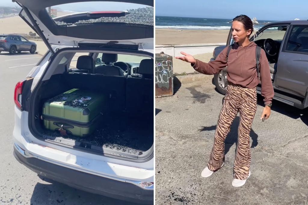 San Francisco tourists visiting the beach for 10 minutes have their belongings stolen, including passports, in a brazen car smash-and-grab.