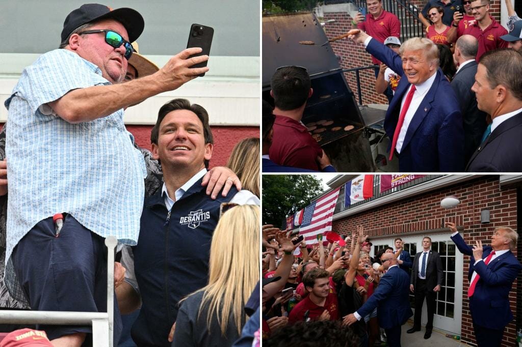 Trump and DeSantis demonstrate at Iowa football game in clash of people