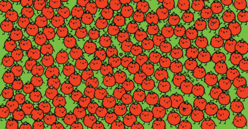 Try this new optical illusion: it's time to detect the 3 apples hidden among the tomatoes