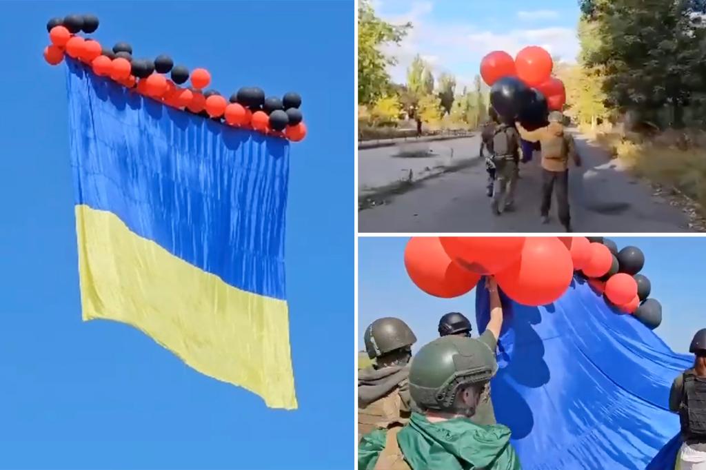 Ukraine uses balloons to fly national flag over Russian-controlled Donetsk as it holds fake elections