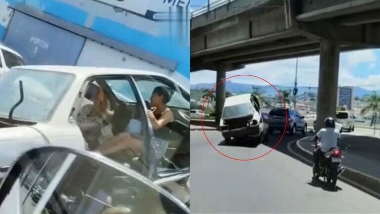 VIDEO: Paila tows a car with everything and passengers in the middle of the street in Tegucigalpa