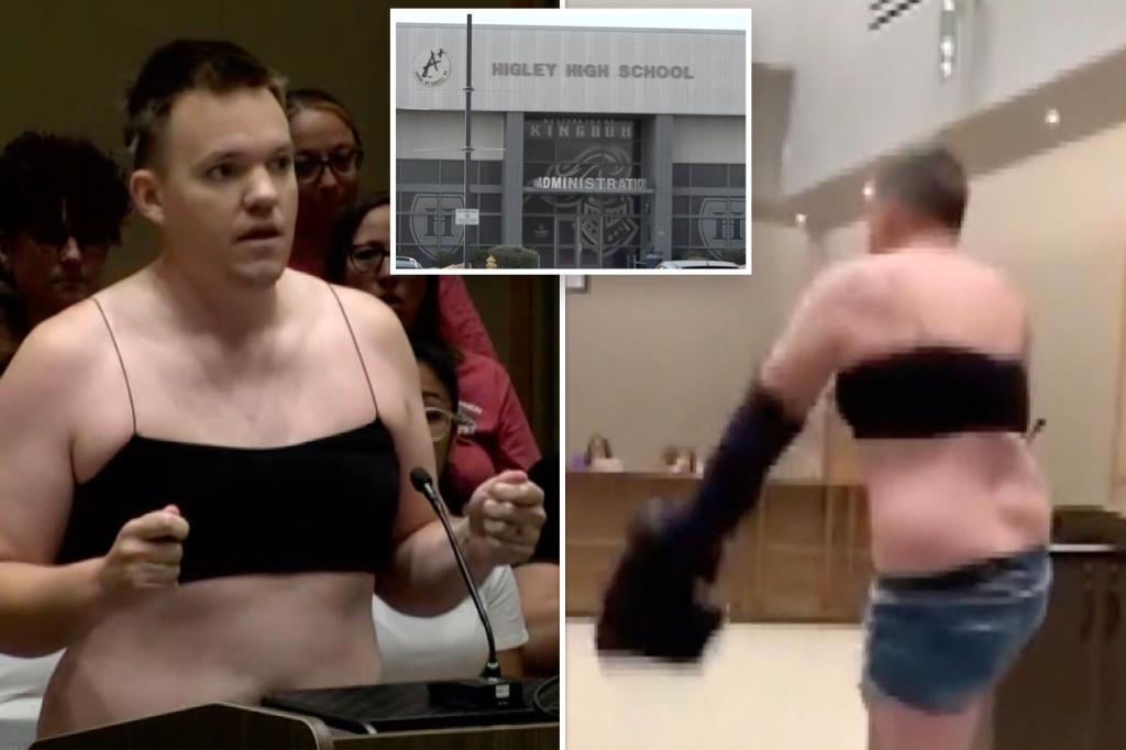 Dad strips down to crop top, Daisy Dukes at school board meeting to protest lax dress code