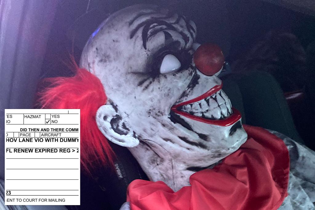 Driver arrested for driving in HOV lane with scary clown doll in passenger seat