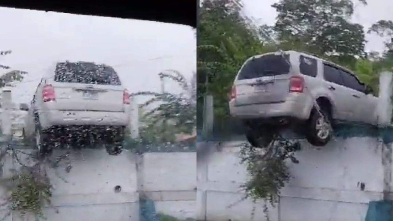Un video se hizo viral en redes sociales que captó como un carro llegó hasta el muro de un hospital en Puerto Cortés.