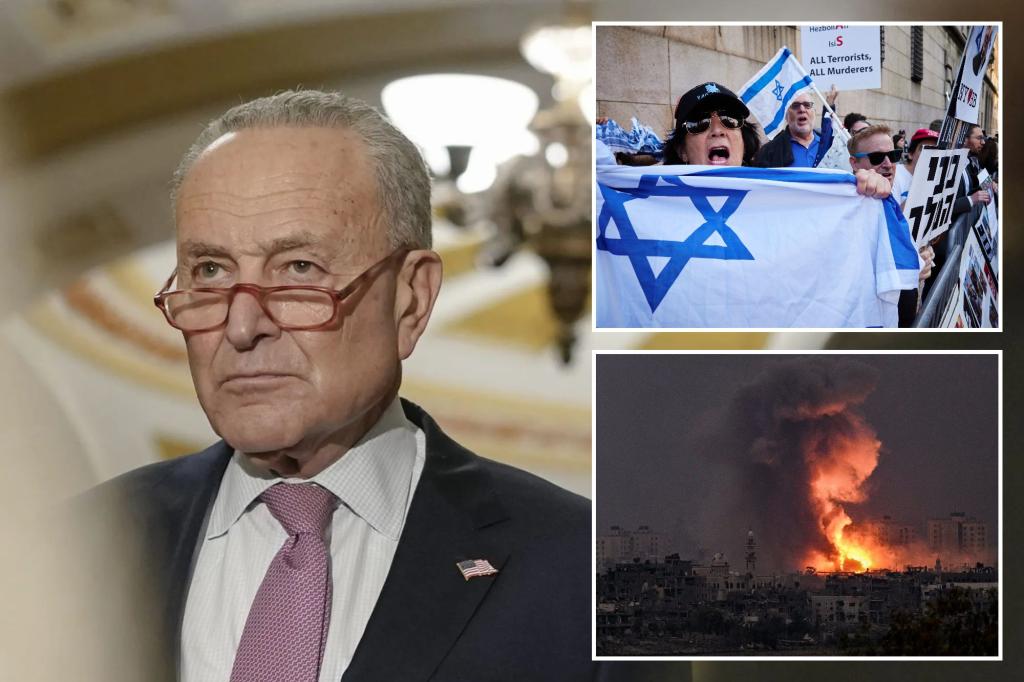 Schumer denounces US anti-Israel protests and rejects calls for a ceasefire, promising "everything they need" to "eliminate" Hamas.
