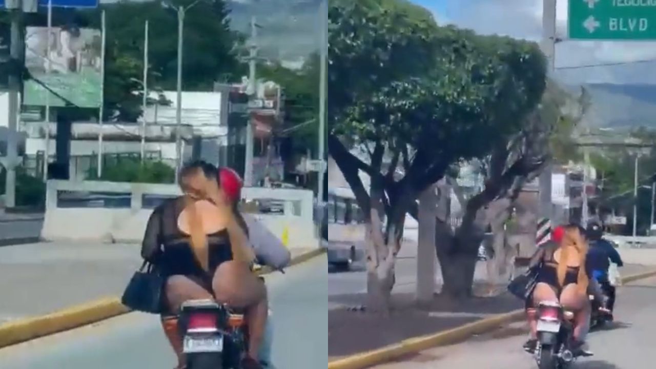 Una mujer fue captada circulando en una motocicleta como pasajero en ropa interior en plena calle.
