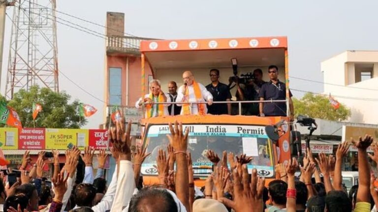 Amit Shah’s vehicle came into contact with an electric wire while he was campaigning in Badiyad