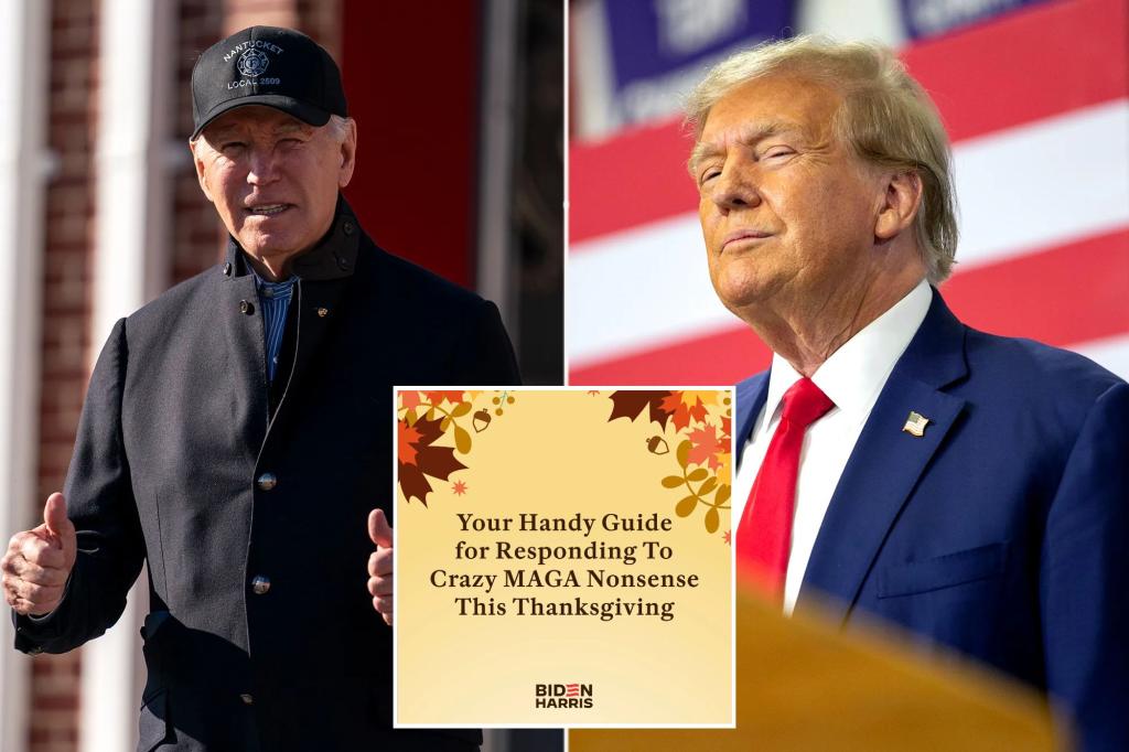 Biden campaign releases Thanksgiving talking points about 'crazy MAGA nonsense' on same day it pleads to 'stop the rancor'