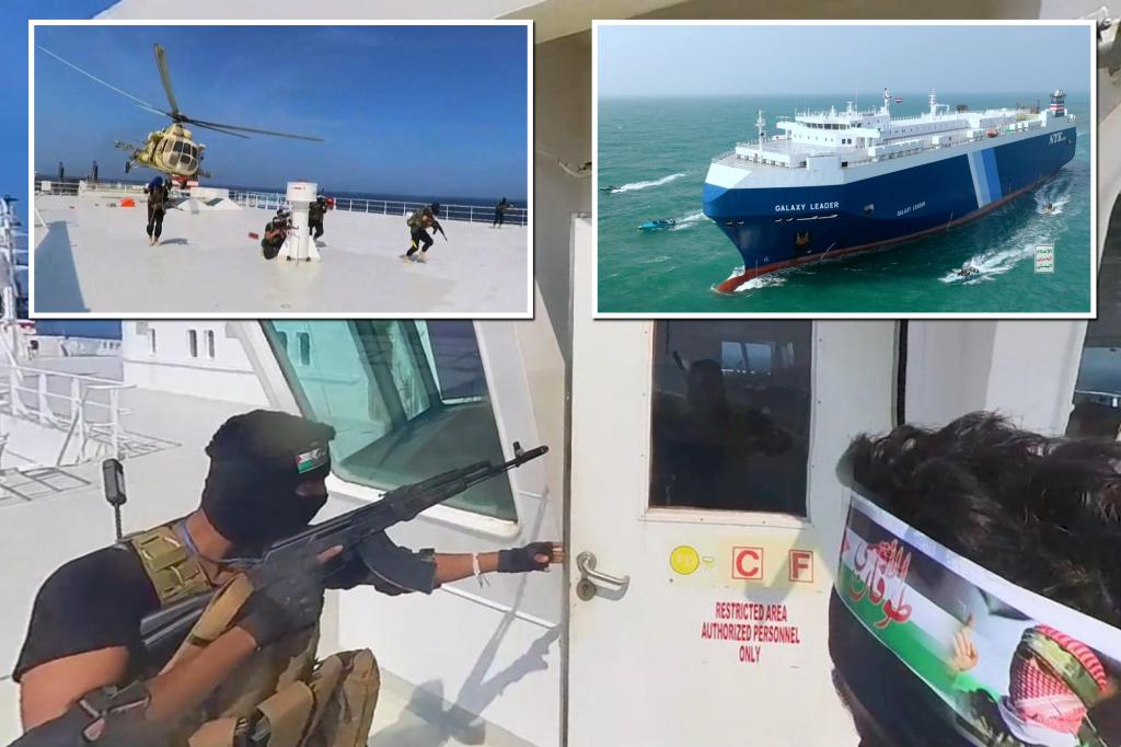 Chilling video shows Houthi rebels hijacking an Israeli-linked ship in the Red Sea and taking the crew hostage