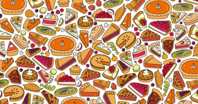 In this special Thanksgiving optical illusion, find the key lime pie and the turkey leg