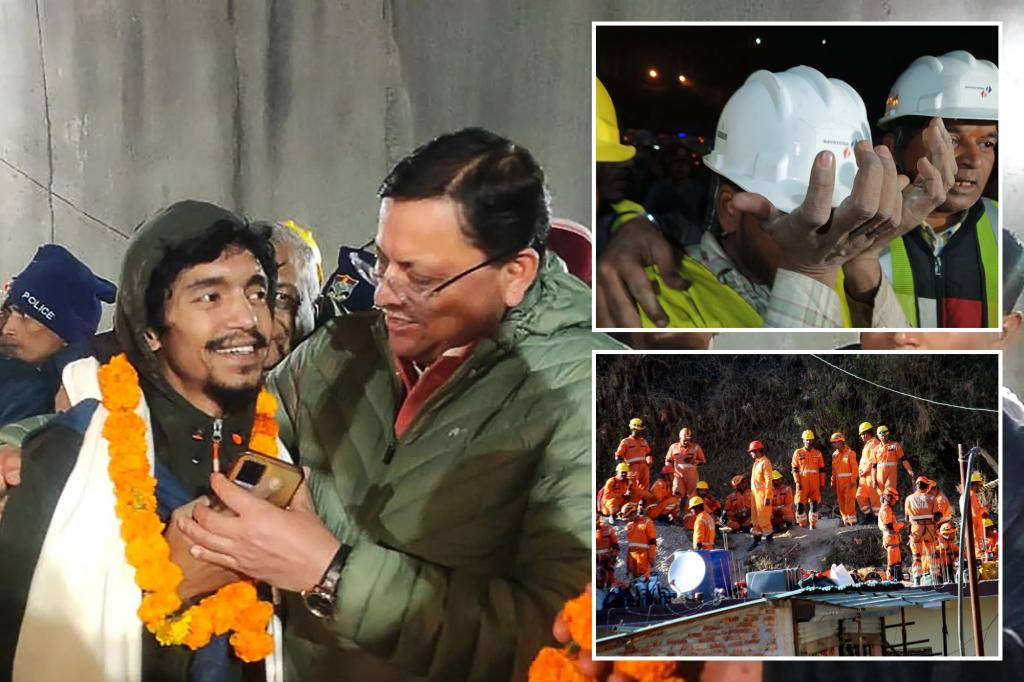 Indian rescuers remove 41 workers who were trapped in the tunnel for 17 days