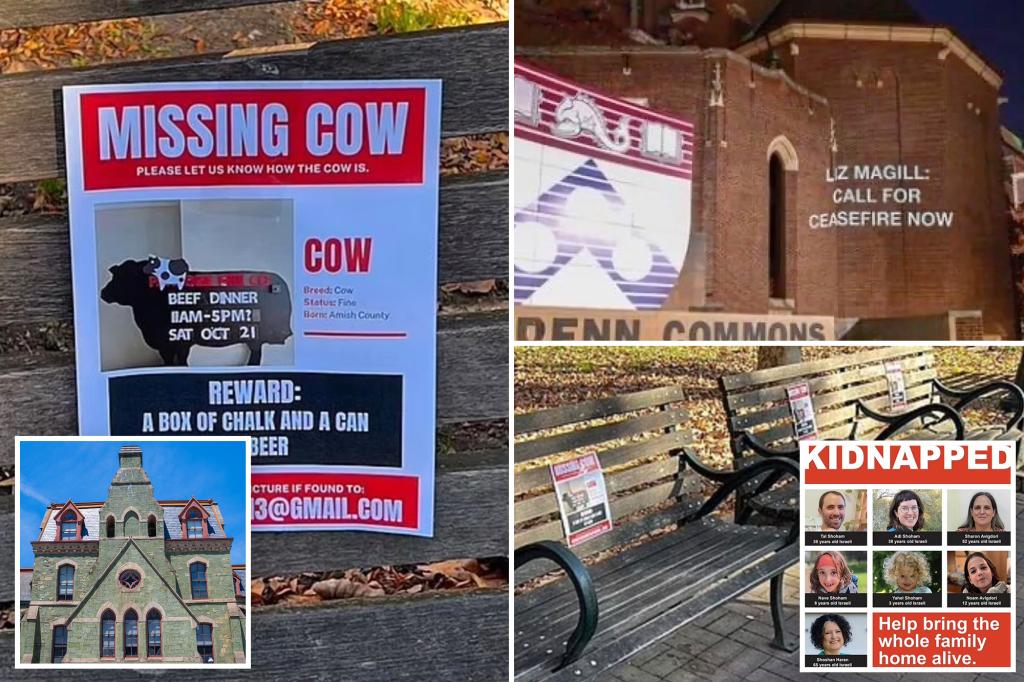 'Missing Cow' posters that appear to mock Israeli hostages are plastered throughout the University of Pennsylvania