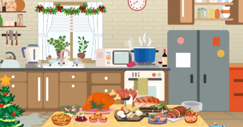 Optical Illusion: Identify the 7 Kitchen Hazards in This Traditional Christmas Scene
