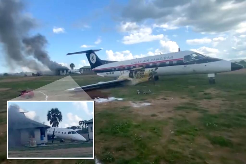 Plane skids off runway and crashes into building just hours after separate crash landing