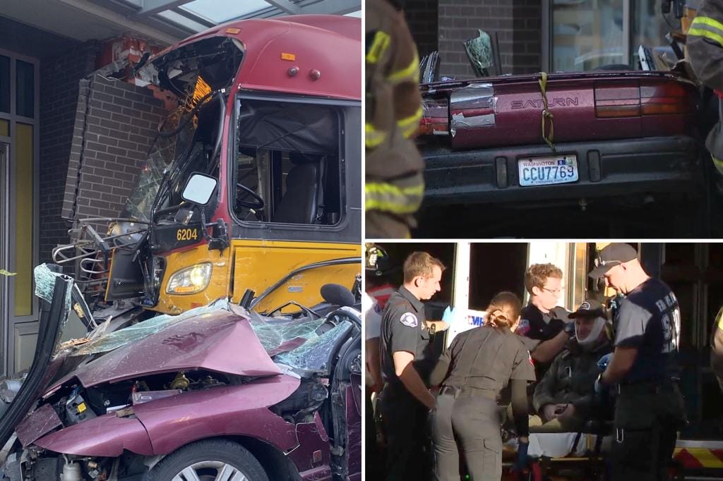 Seattle bus crashes into car and building, killing 1, injuring 12