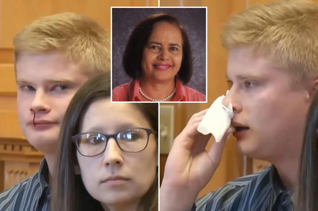 Teen murderer sobs and gets nosebleed as he is sentenced to life in prison for beating Spanish teacher to death over poor grade