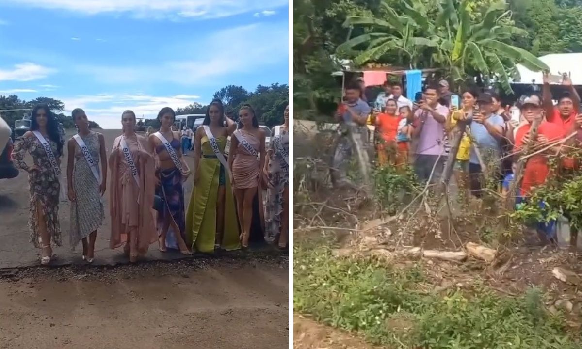 La concursantes del Miss Universo 2023 llegaron a una comunidad en La Unión, El Salvador, pero no se acercaron a los habitantes y llegaron hasta donde había calle de pavimento.