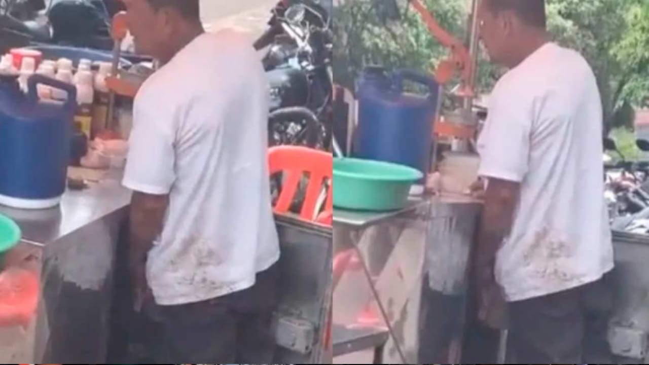 En redes sociales se viralizó recientemente un video en donde se observa a un vendedor ambulante orinando en su puesto de trabajo mientras prepara los alimentos.
