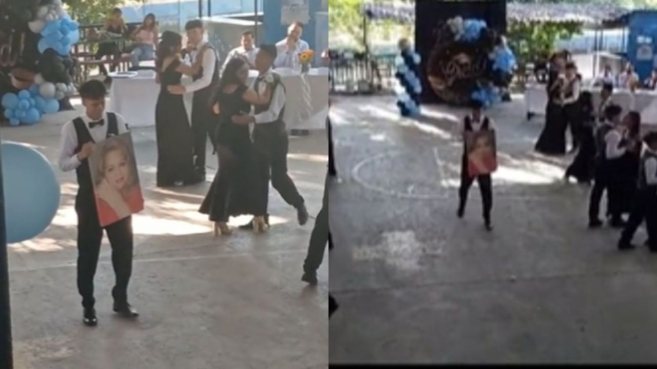 Un joven causó conmoción en redes sociales luego de que decidiera honrar la memoria de su madre fallecida y bailar con su fotografía durante su graduación.