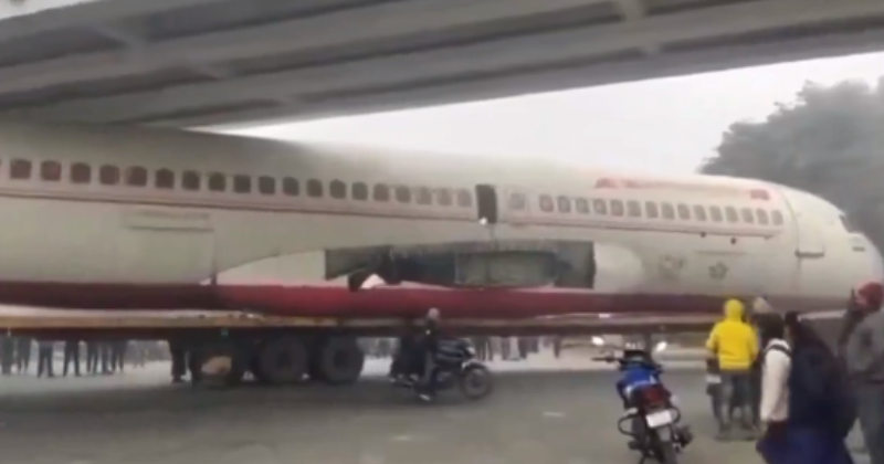 Aircraft Transport Accident: Watch Video of Trucked Plane Stuck Under Bridge in Bihar
