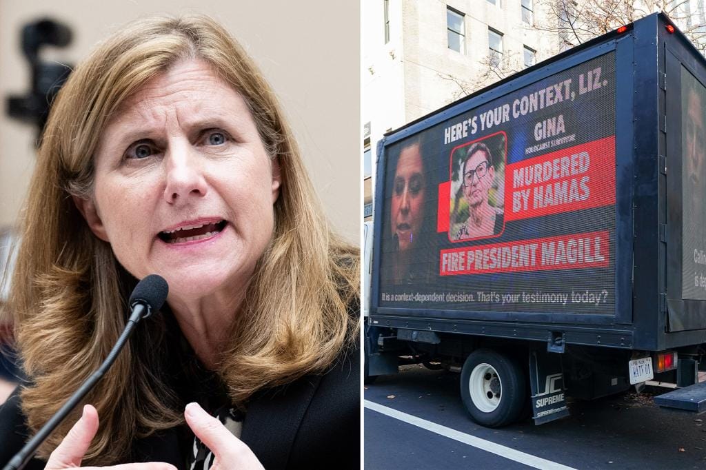 Billboard Trucks at UPenn Call for Liz Magill's Firing, Play Her Congressional Hearing on Loop